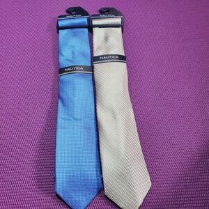 Set of 2 Nautica Ties NWT Blue & Gray/Taupe Macys Office Formal Busine